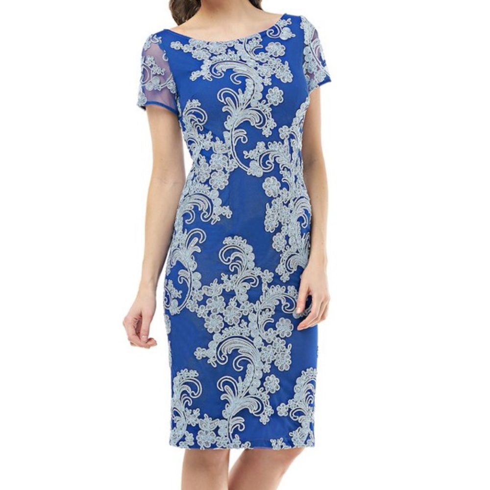 Short sleeve Illusion Soutache Midi Cocktail Dress